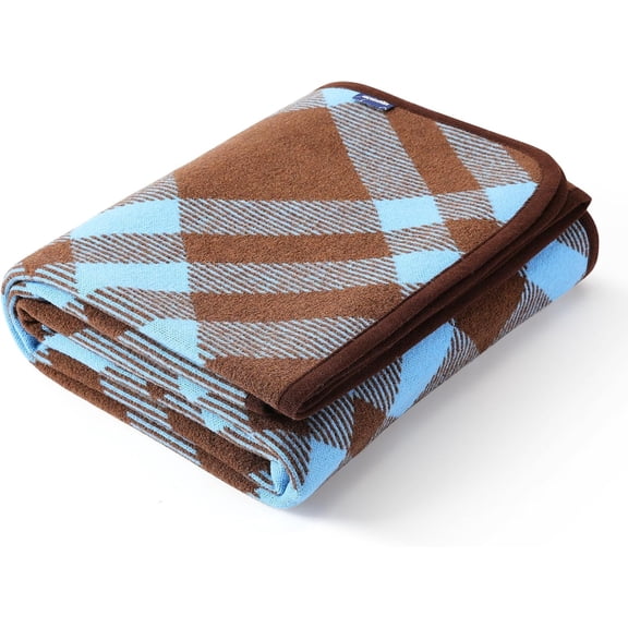 Merino Wool Throw Blanket Soft Warm Thick Washable 79 x 63 Inches Scottish Plaid Blue