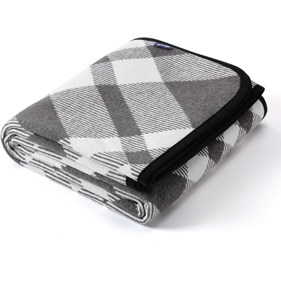 Merino Wool Throw Blanket Soft Warm Thick Washable Large All Weather Scottish Plaid Grey 79" x 63"