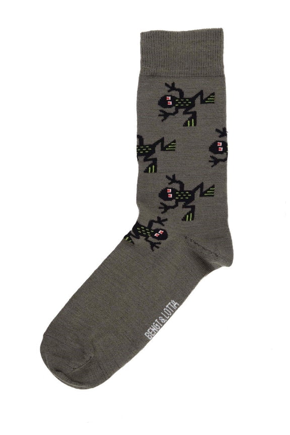Merino Wool Unisex Socks 35-39 Small/Medium Frogs Gray Comfortable Soft All Year Use Swedish Design by Bengt & Lotta