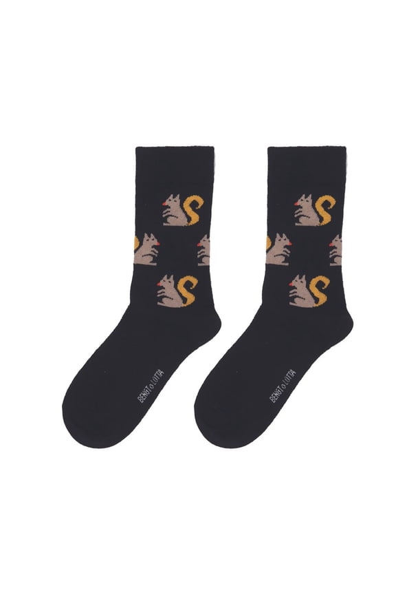 Merino Wool Unisex Socks 40-45 Large SQUIRREL Black Comfortable Soft All Year Use Swedish Design by Bengt & Lotta