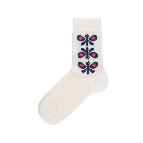 Merino Wool Woman Socks 40-45 Unisex Large Butterfly White Comfortable Soft All Year Use Swedish Design by Bengt & Lotta
