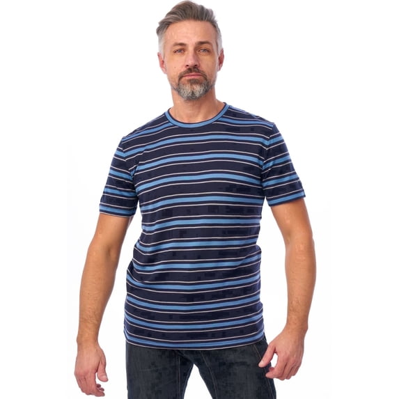 Merino.tech Men's Merino Wool Short Sleeve T-Shirt, Black Sky Stripe, Size M