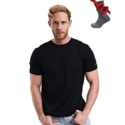Merino.tech Men's Merino Wool Short Sleeve T-Shirt with Socks, Black Ink, Size 3XL