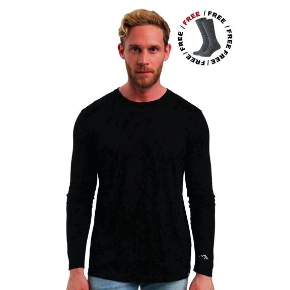 𝗠𝗲𝗿𝗶𝗻𝗼.𝘁𝗲𝗰𝗵 Men’s Merino Wool Base Layer - Lightweight 165 g/m² Long Sleeve Thermal Shirt with Bonus Socks Included