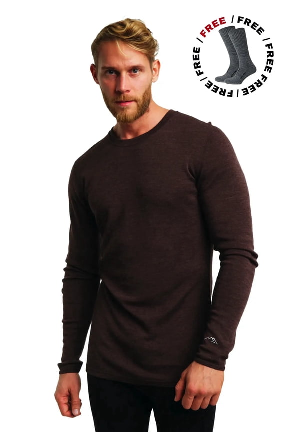 Merino.tech Men’s Midweight Merino Wool Base Layer - 250 g/m² Long Sleeve Thermal Shirt with Bonus Hiking Socks Included