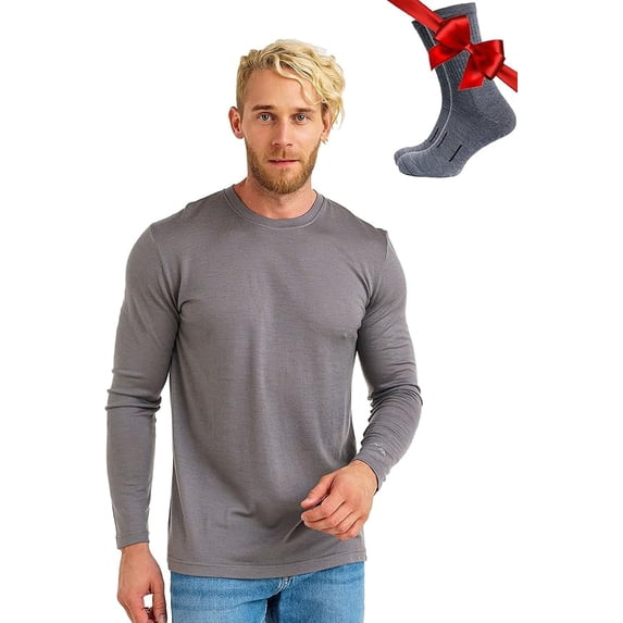 ππ₯πππ§πππππ Merino.tech Menβs Lightweight Merino Wool Thermal Long Sleeve Shirt with Hiking Socks