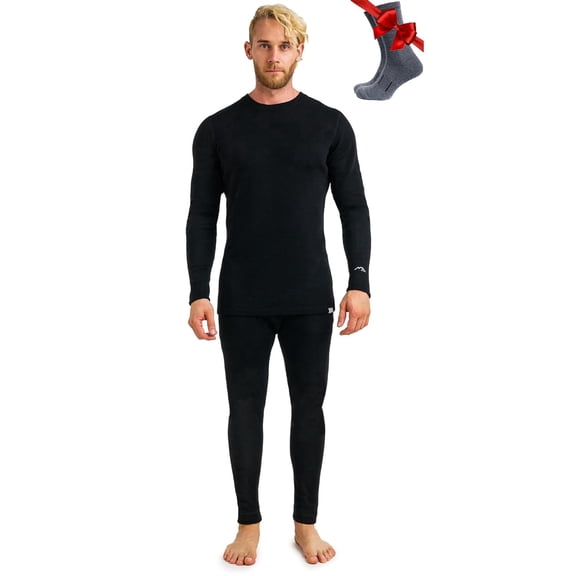 Merino.tech Merino Wool Base Layer Mens Set - Heavyweight, Midweight, Lite Merino Wool Thermal Underwear For Men Top, Bottom XX-Large, 320 Black