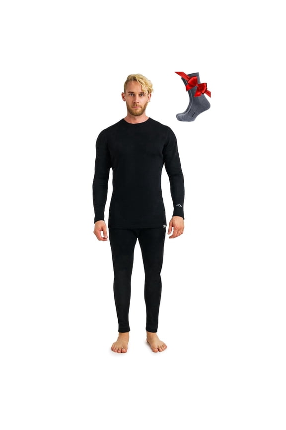Merino.tech Merino Wool Base Layer Mens Set - Heavyweight, Midweight, Lite Merino Wool Thermal Underwear For Men Top, Bottom XX-Large, 320 Black