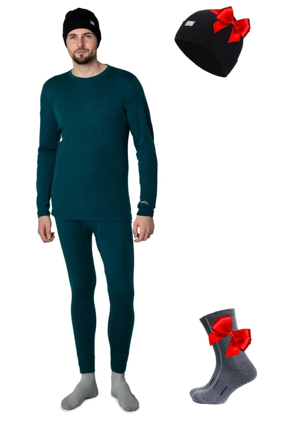 Merino.tech Merino Wool Base Layer Mens Set - Heavyweight, Midweight, Lite Merino Wool Thermal Underwear For Men Top, Bottom with Merino Wool Hiking Socks + Beanie Hat