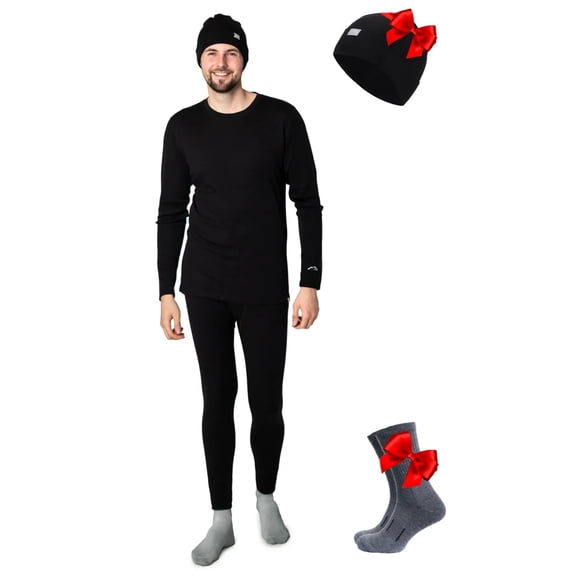 Merino.tech Merino Wool Base Layer Mens Set - Heavyweight, Midweight, Lite Merino Wool Thermal Underwear For Men Top, Bottom with Merino Wool Hiking Socks + Beanie Hat