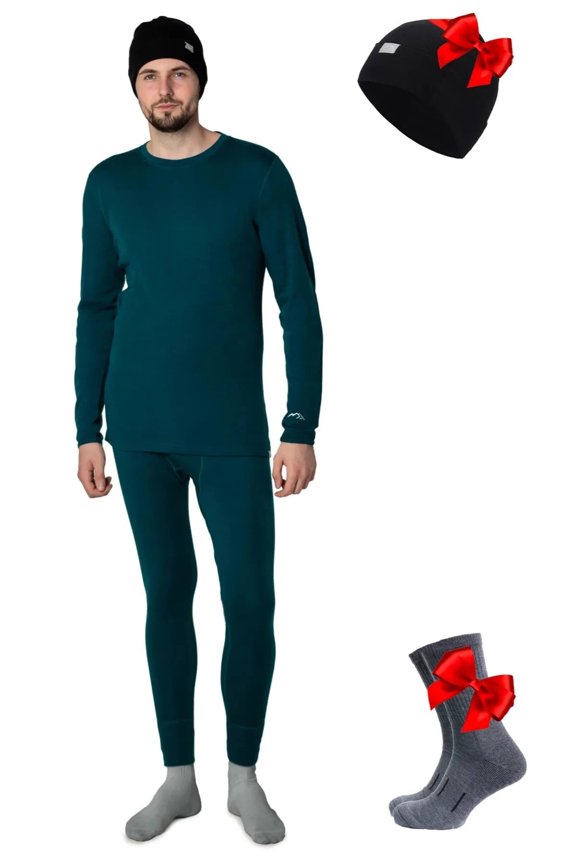 Merino.tech Merino Wool Base Layer Mens Set - Heavyweight, Midweight, Lite Merino Wool Thermal Underwear For Men Top, Bottom with Merino Wool Hiking Socks + Beanie Hat