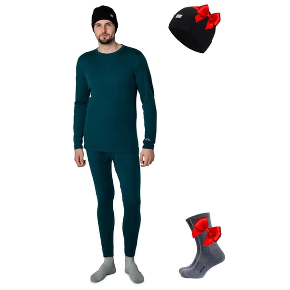 Merino.tech Men’s Base Layer Set - Midweight 250 g/m² 100% Merino Wool Thermal Top & Bottom with Bonus Hiking Socks & Beanie Included