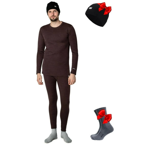 Merino.tech Merino Wool Base Layer Mens Set - Heavyweight, Midweight, Lite Merino Wool Thermal Underwear For Men Top, Bottom with Merino Wool Hiking Socks + Beanie Hat