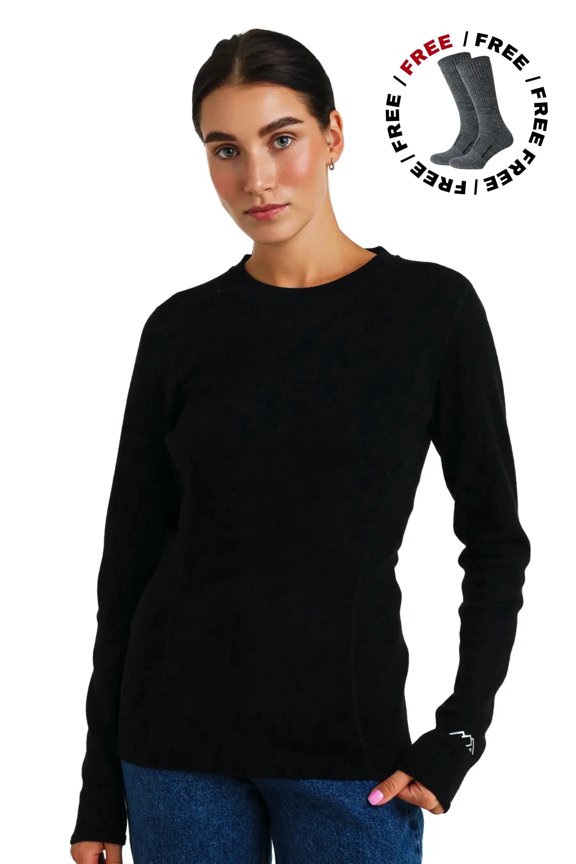 Merino.tech Women’s Merino Wool Base Layer Top - Heavyweight 320 g/m² Long Sleeve Thermal Shirt with Bonus Hiking Socks