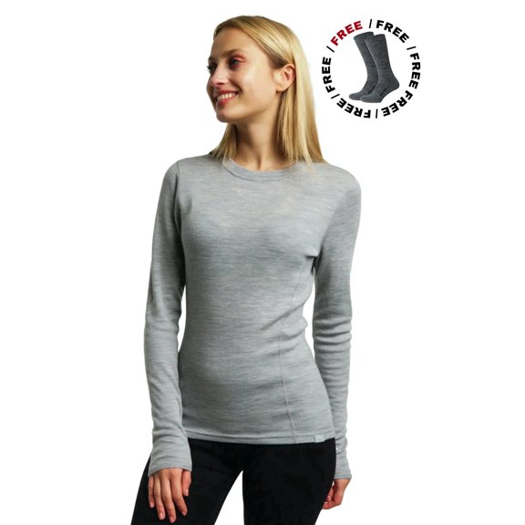 Merino.tech Women’s 100% Merino Wool Base Layer Top - Midweight 250 g/m² Long Sleeve Thermal Shirt with Bonus Hiking Socks Inclided