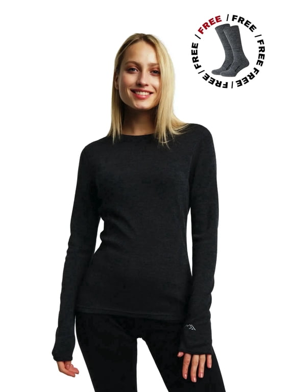 Merino.tech Womens 100% Merino Wool Base Layer Top - Midweight 250 g/m Long Sleeve Thermal Shirt with Bonus Hiking Socks Included