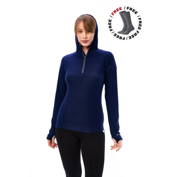 Merino.tech Merino Wool Hoodie Women - Slim Fit 100% Merino Wool Base Layer Women Half Zip Thermal Long Sleeve Shirt & Socks