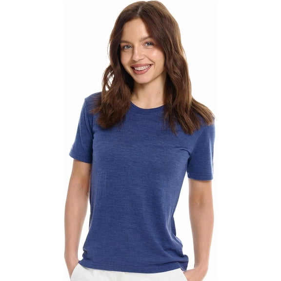 Merino.tech Women's Merino Wool Crew Neck Short Sleeve T-Shirt, Chicago Blues, Size L