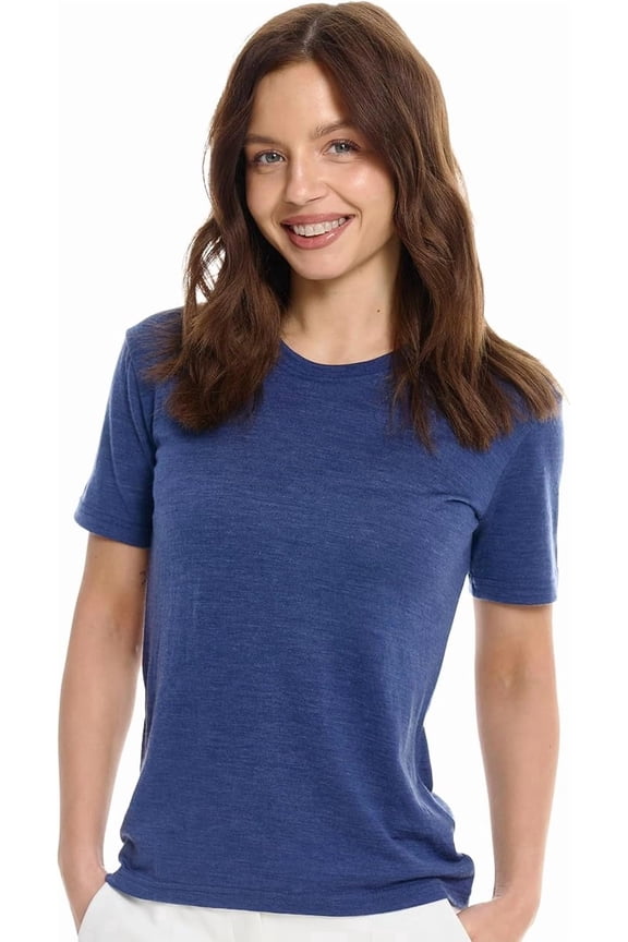 Merino.tech Women's Merino Wool Crew Neck Short Sleeve T-Shirt, Chicago Blues, Size L