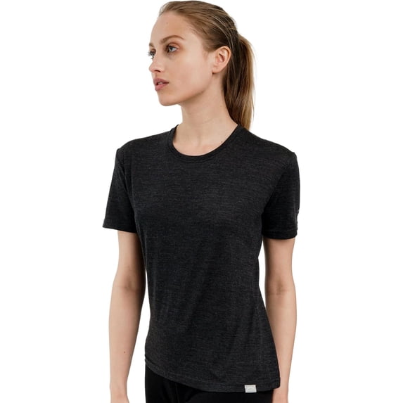 Merino.tech Women's Short Sleeve T-Shirt - 𝗕𝗿𝗲𝗮𝘁𝗵𝗮𝗯𝗹𝗲 Merino Wool Tee, XL - Melange Black