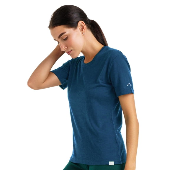 Merino.tech Women's Merino Wool Crew Neck Short Sleeve T-Shirt, Denim, Size L