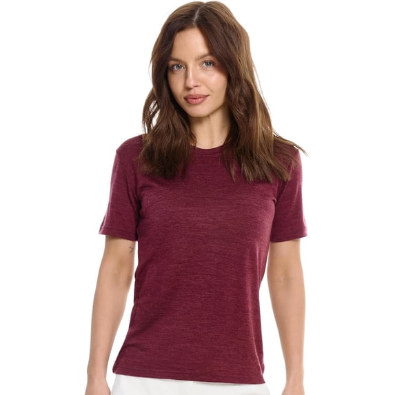 Merino.tech Women's Short Sleeve T-Shirt - 𝗕𝗿𝗲𝗮𝘁𝗵𝗮𝗯𝗹𝗲 Merino Wool Tee, S - Burgundy Wine