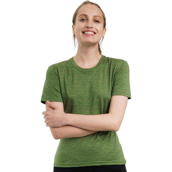 Merino.tech Women's Short Sleeve T-Shirt - 𝗕𝗿𝗲𝗮𝘁𝗵𝗮𝗯𝗹𝗲 Merino Wool Tee, L - Olive Green