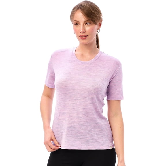 Merino.tech Women's Short Sleeve T-Shirt - 𝗕𝗿𝗲𝗮𝘁𝗵𝗮𝗯𝗹𝗲 Merino Wool Tee, S - Heather Lilac