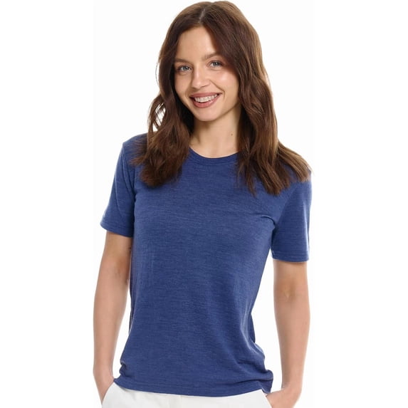 Merino.tech Women's Short Sleeve T-Shirt - ๐๐ฟ๐ฒ๐ฎ๐๐ต๐ฎ๐ฏ๐น๐ฒ Merino Wool Tee, S - Chicago Blues