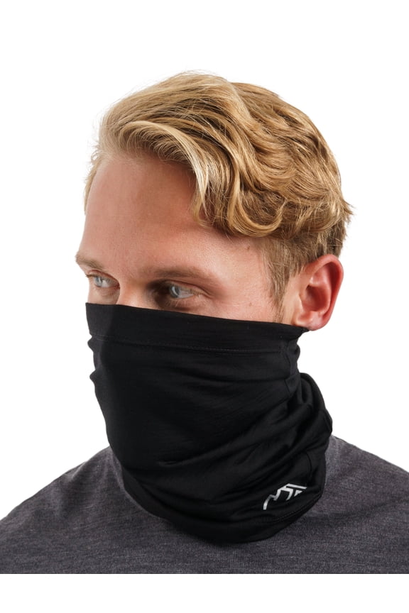 Merino.tech Merino Wool Ski Neck Gaiter - Face Mask Neck Warmer for Men & Women (Black)
