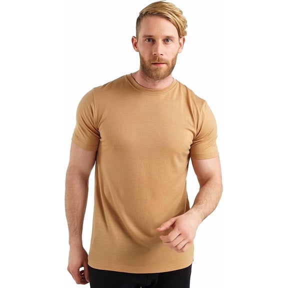 Merino.tech Men's Merino Wool Short Sleeve T-Shirt, Camel, Size L