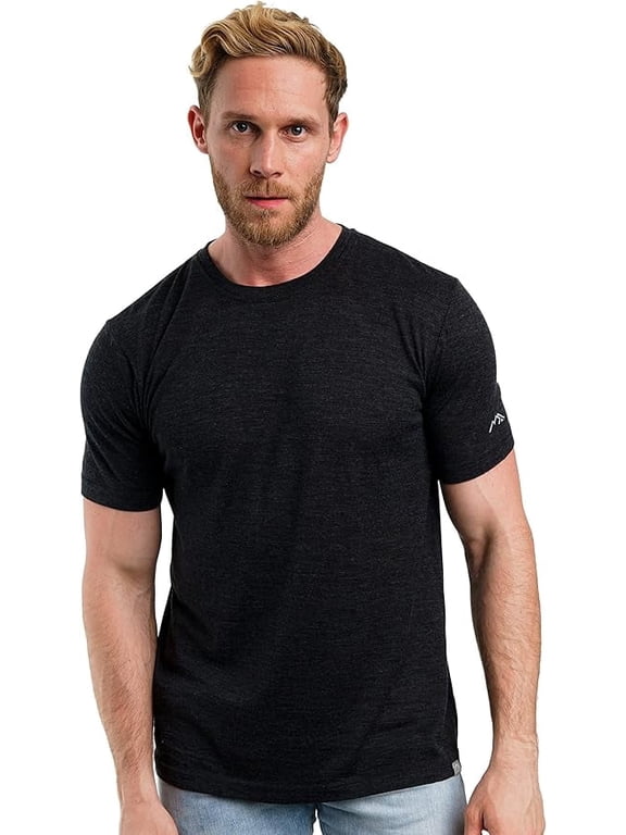 Merino.tech Men's Merino Wool Short Sleeve T-Shirt, Heathered Black, Size M