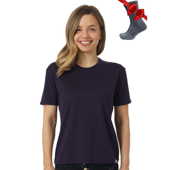 Merino.tech Merino Wool T Shirt Women - 100% Merino Wool Base Layer Women Short Sleeve Moisture-Wicking Tee and Hiking Socks XX-Large, Dark Purple Crewneck