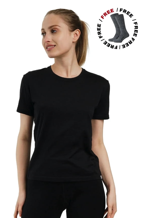 Merino.tech Merino Wool T Shirt Women - 100% Merino Wool Base Layer Women Short Sleeve Moisture-Wicking Tee and Hiking Socks
