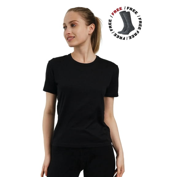 Merino.tech Women’s 100% Merino Wool T-Shirt - Lightweight Short Sleeve Base Layer Tee, Bonus Hiking Socks Included