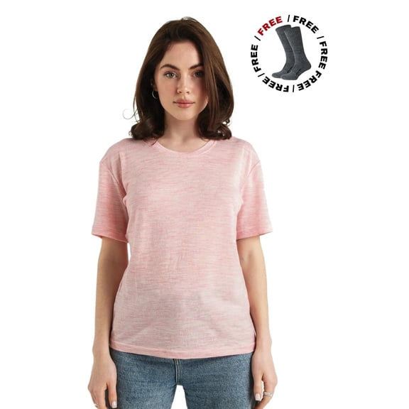Merino.tech Women’s 100% Merino Wool T-Shirt - Lightweight Short Sleeve Base Layer Tee, Bonus Hiking Socks Included