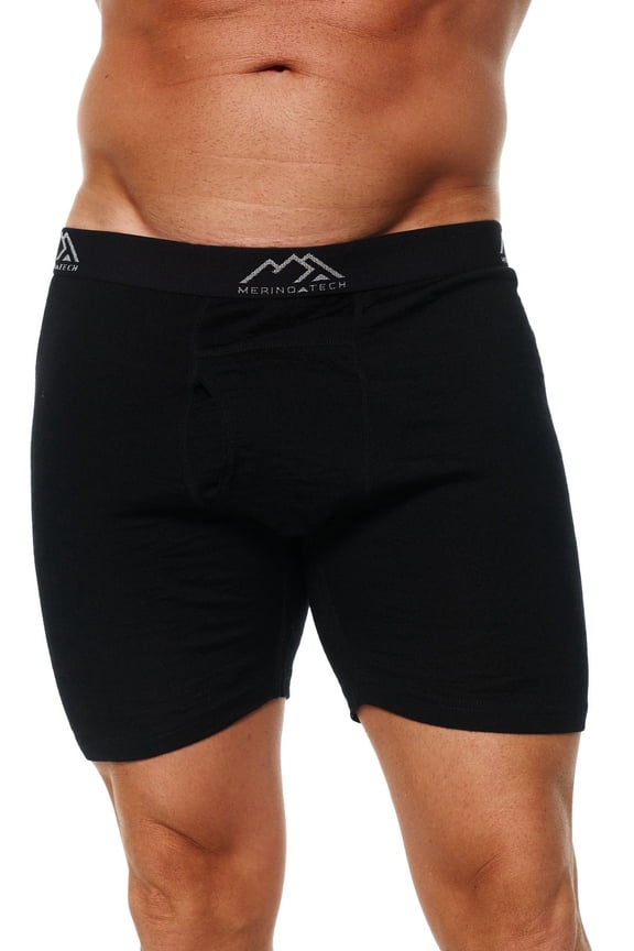 Merino.tech Merino Wool Underwear Mens - 100% Merino Wool Base Layer Boxer Briefs for Men (Large, 1 Pack - 190 Black Coal)