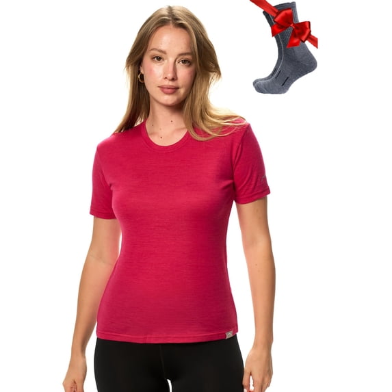 Merino.tech Women's Short Sleeve T-Shirt - Merino Wool Tee with Merino Sox Included, Charcoal - M
