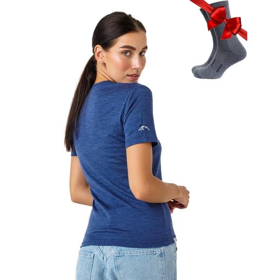 Merino.tech Women's Short Sleeve T-Shirt - Merino Wool Tee with Merino Sox Included, Creamy - L