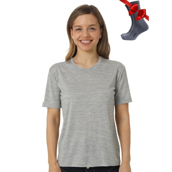 Merino.tech Women's Short Sleeve T-Shirt - Merino Wool Tee with Merino Sox Included, Heathered Black - XXL