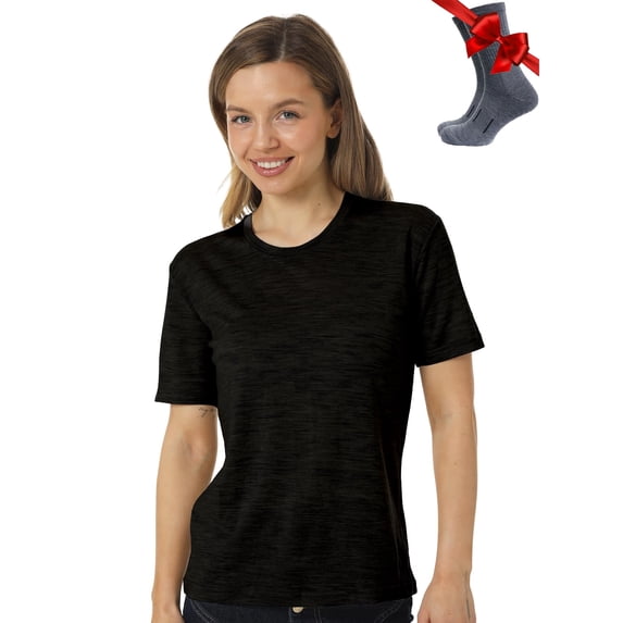 Merino.tech Women's Short Sleeve T-Shirt - Merino Wool Tee with Merino Sox Included, Perfect Grey - L