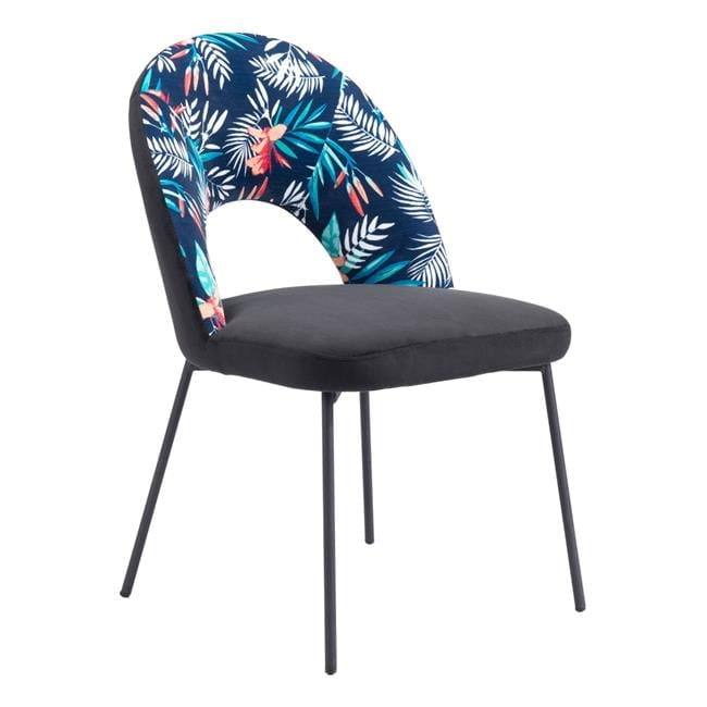 Merion Multicolor Print & Black Velvet Side Chair, 19.7"