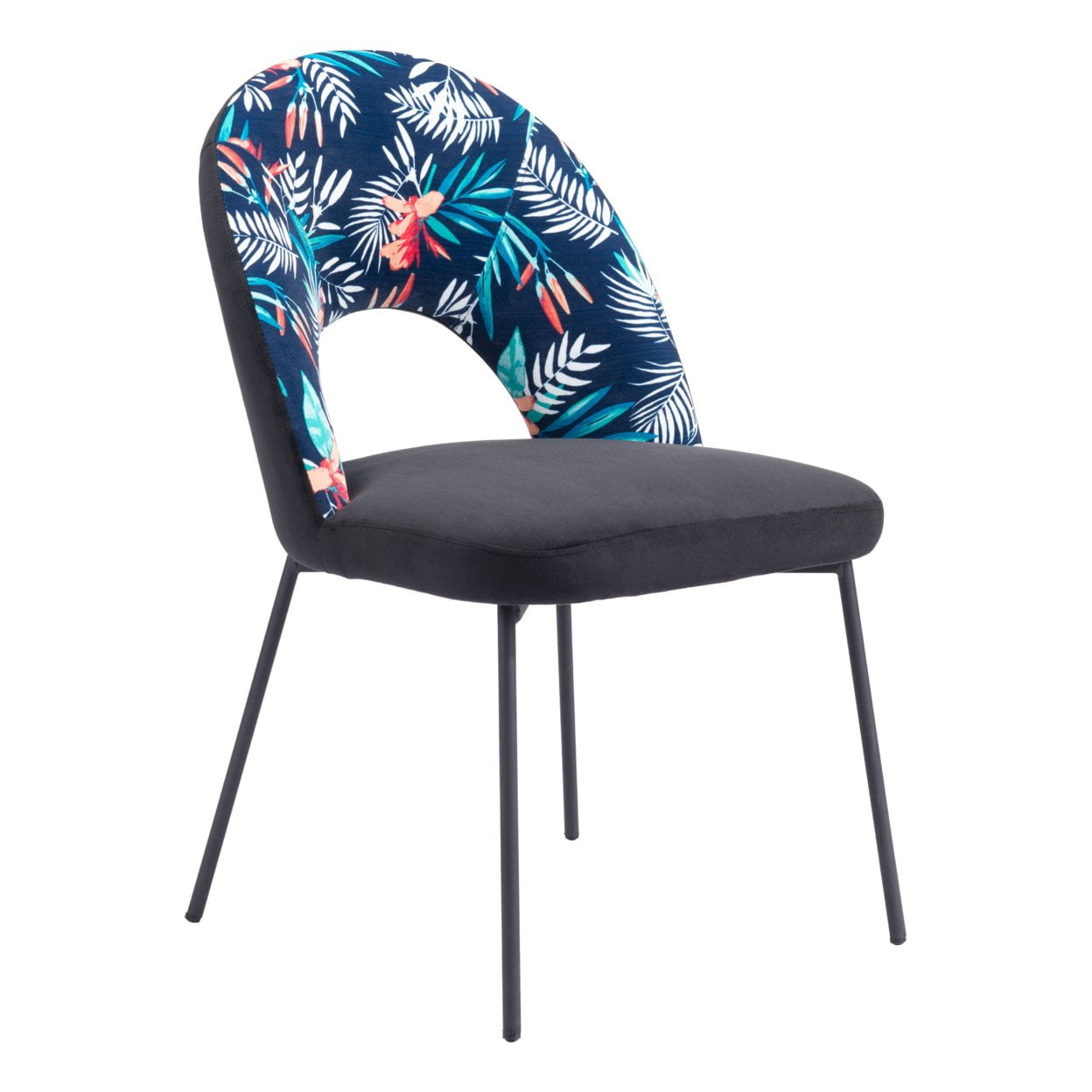 Merion Multicolor Print & Black Velvet Side Chair, 19.7"