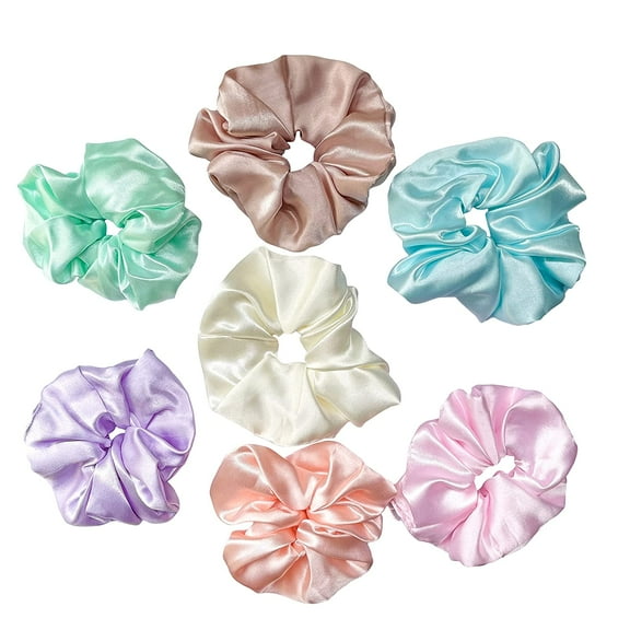 Merise Silk Satin Scrunchies Ponytail Holders For Women/Girls SAME 7 COLORS AS PIC, Anti-Hair-Breakage, Best gift for Friend(Multi-Color-Pastel)