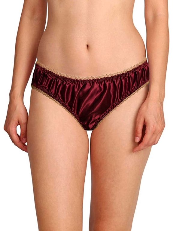 Womens Sexy Silk Satin Bikini With Different Types Of Color & Lace Combination ! (Coral Lace- Wine- XL-Large)