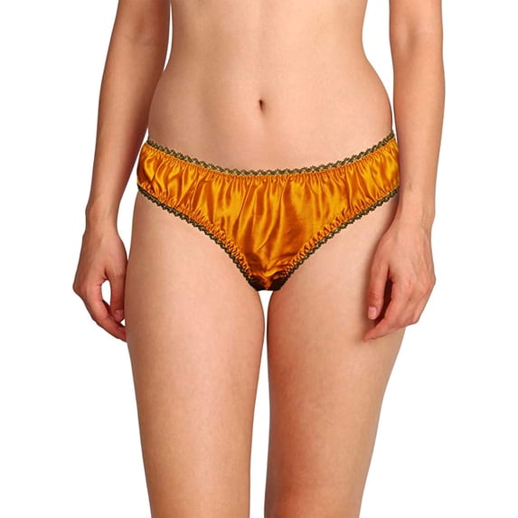 Merise Womens Sexy Silk Satin Bikini With Different Types Of Color & Lace Combination ! (Dark Grey Lace- Orange- Large)