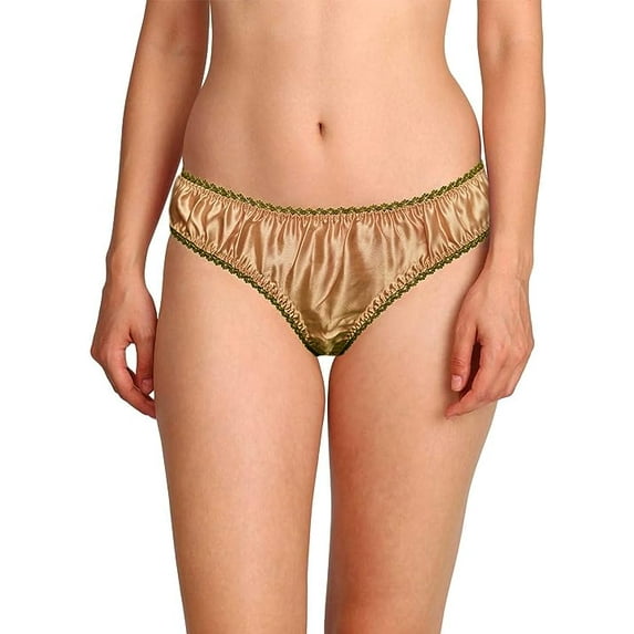 Merise Womens Sexy Silk Satin Bikini With Different Types Of Color & Lace Combination ! (Olive Lace- Chocolate- Medium)