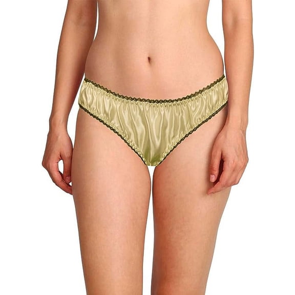 Merise Womens Sexy Silk Satin Bikini With Different Types Of Color & Lace Combination ! (Olive Lace- Hot Pink- Medium)