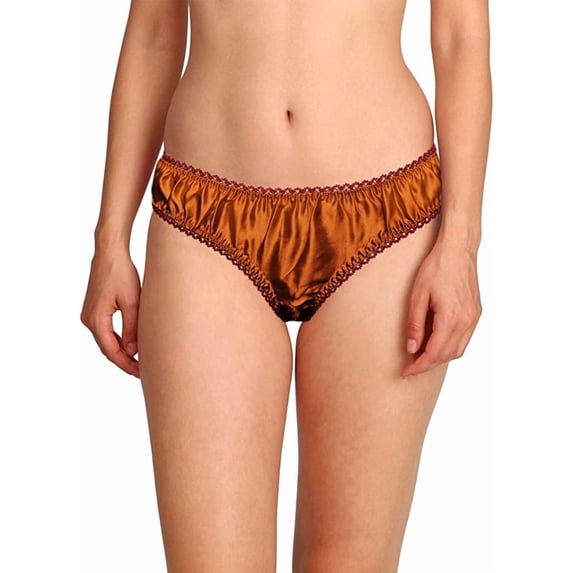 Merise Womens Sexy Silk Satin Bikini With Different Types Of Color & Lace Combination ! (Wine Lace- Brown- Medium)