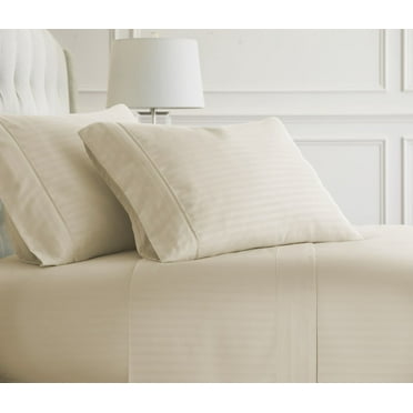 Merit Linens Luxury Soft Deep Pocket 4 Piece Dobby Stripe Bed Sheet Set - California King - Cream